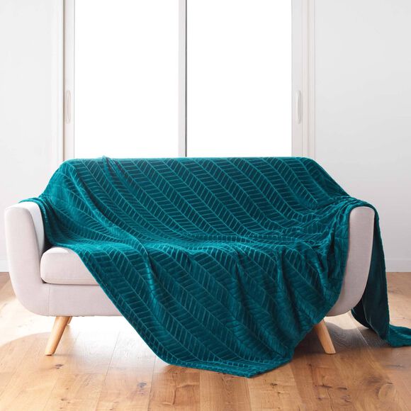 Plaid polaire reliéfé toucher peluche  (bleu canard) Plaid polaire reliéfé toucher peluche  (bleu canard)